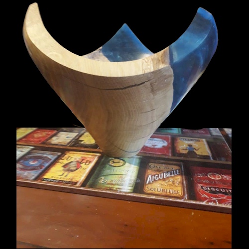 Marine Acrylic and Hardwood Vase