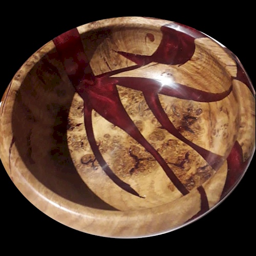 Burgundy Acrylic and Hardwood Bowl